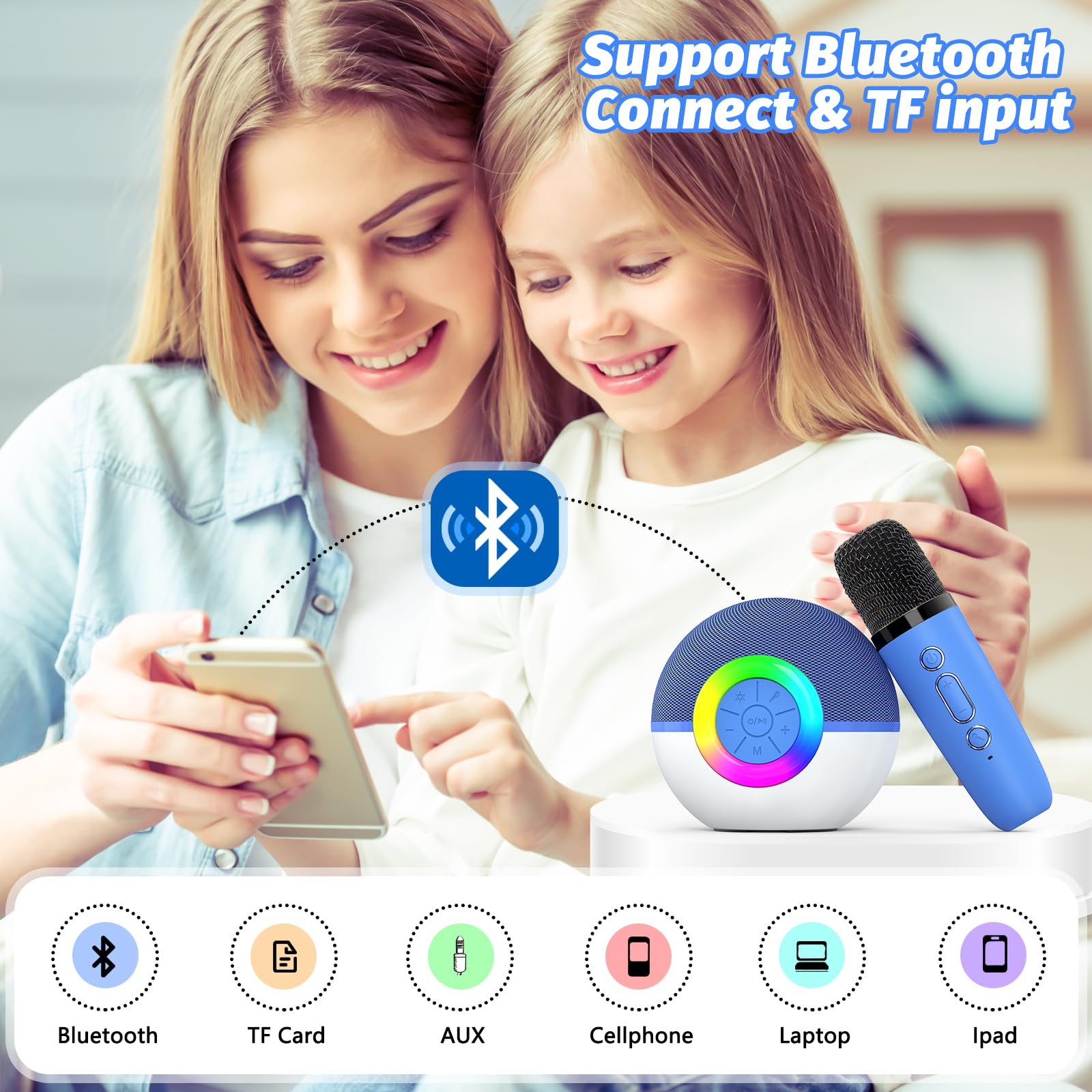 Goopow Mini Karaoke blue battery life supports extended play sessions.