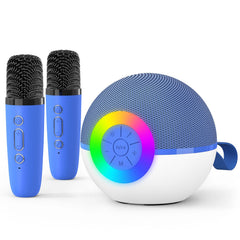 Goopow Mini Karaoke blue dual-mic front view for lively home sessions.