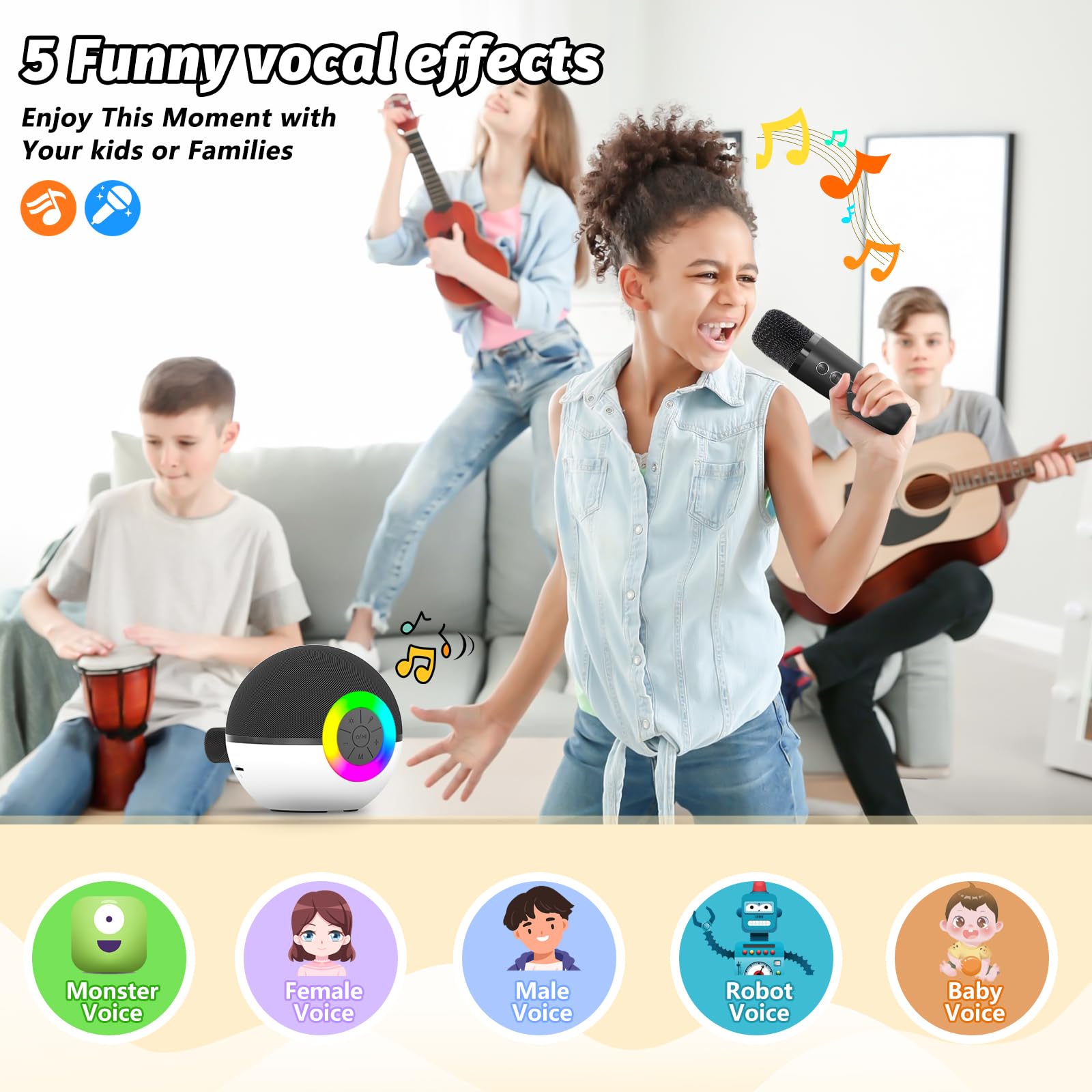 Goopow Mini Karaoke kids and family enjoying singing practice at home.