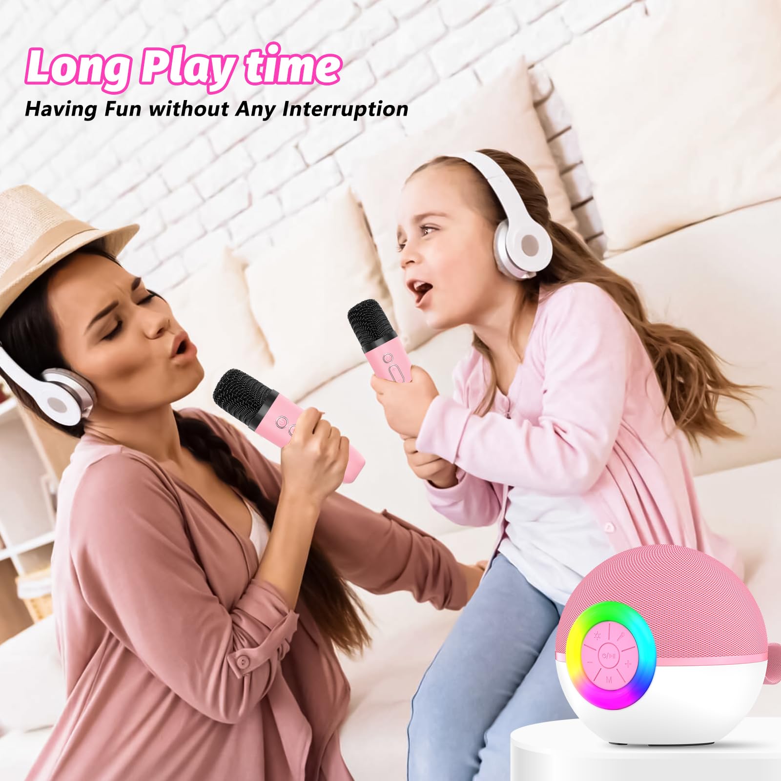Goopow mini karaoke machine pink ideal for kids and family sing-alongs.