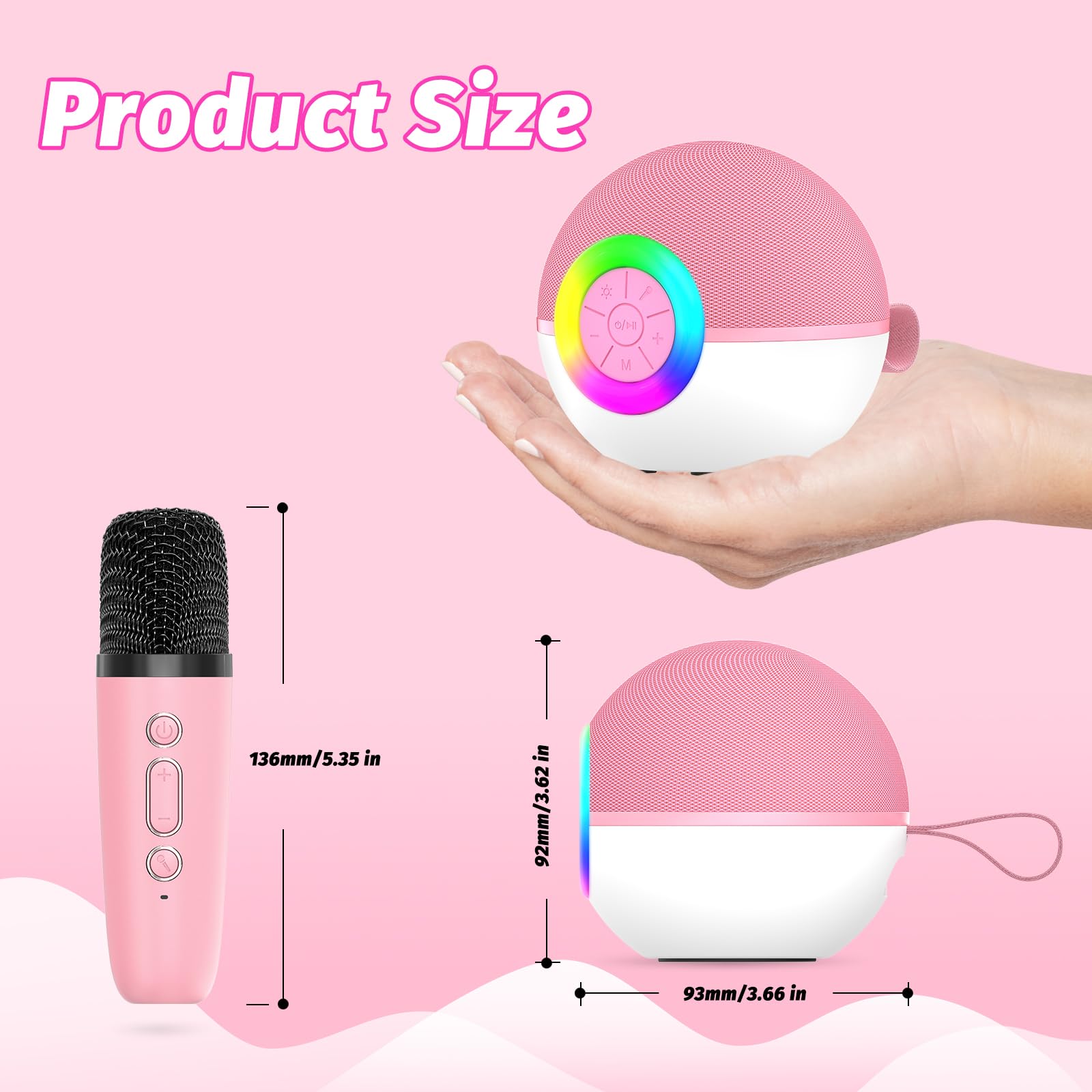 Goopow mini karaoke machine pink LED light effect in ambient party glow.