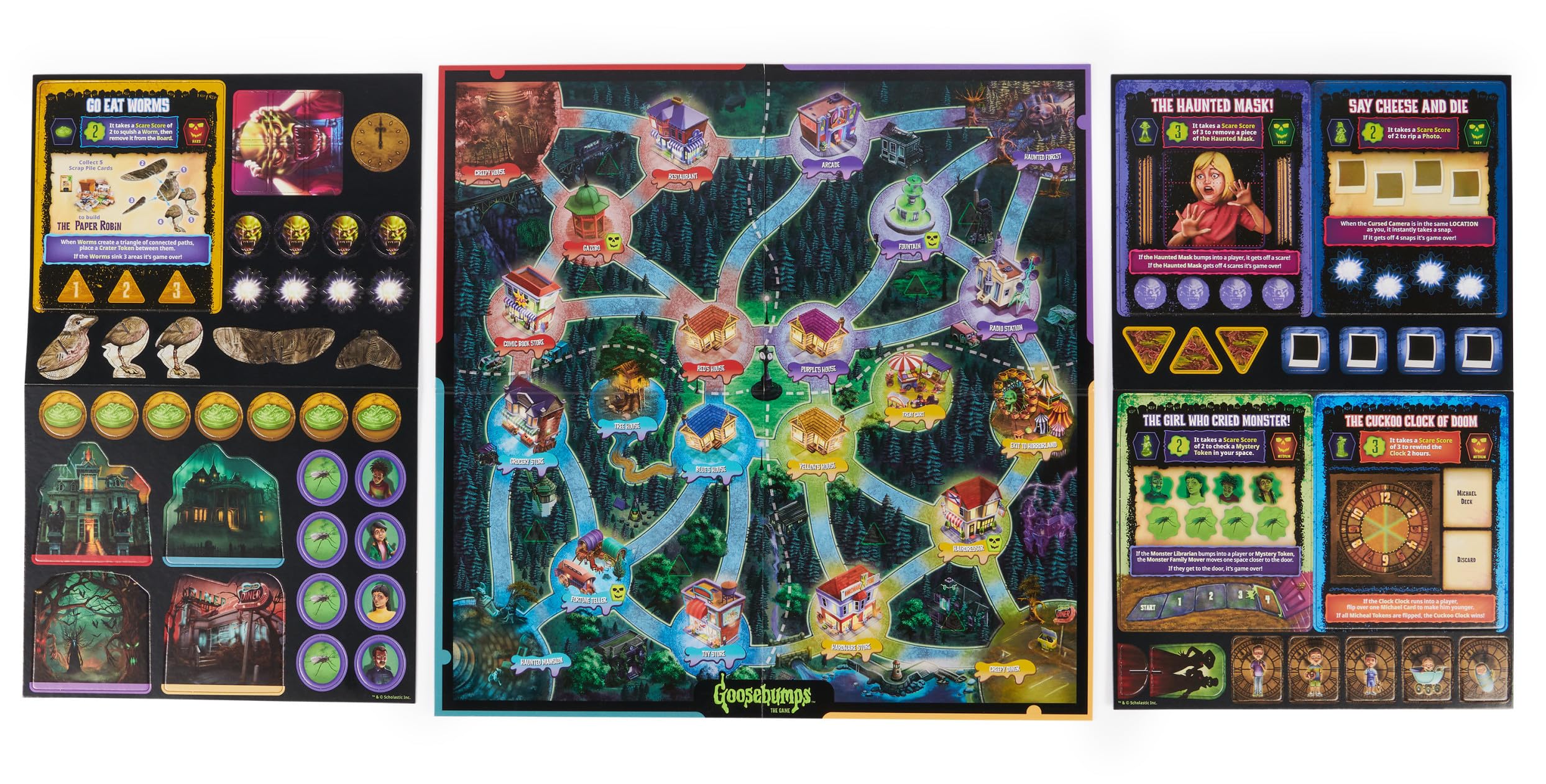 Goosebumps scenario cards revealing five spooky book-inspired adventures.