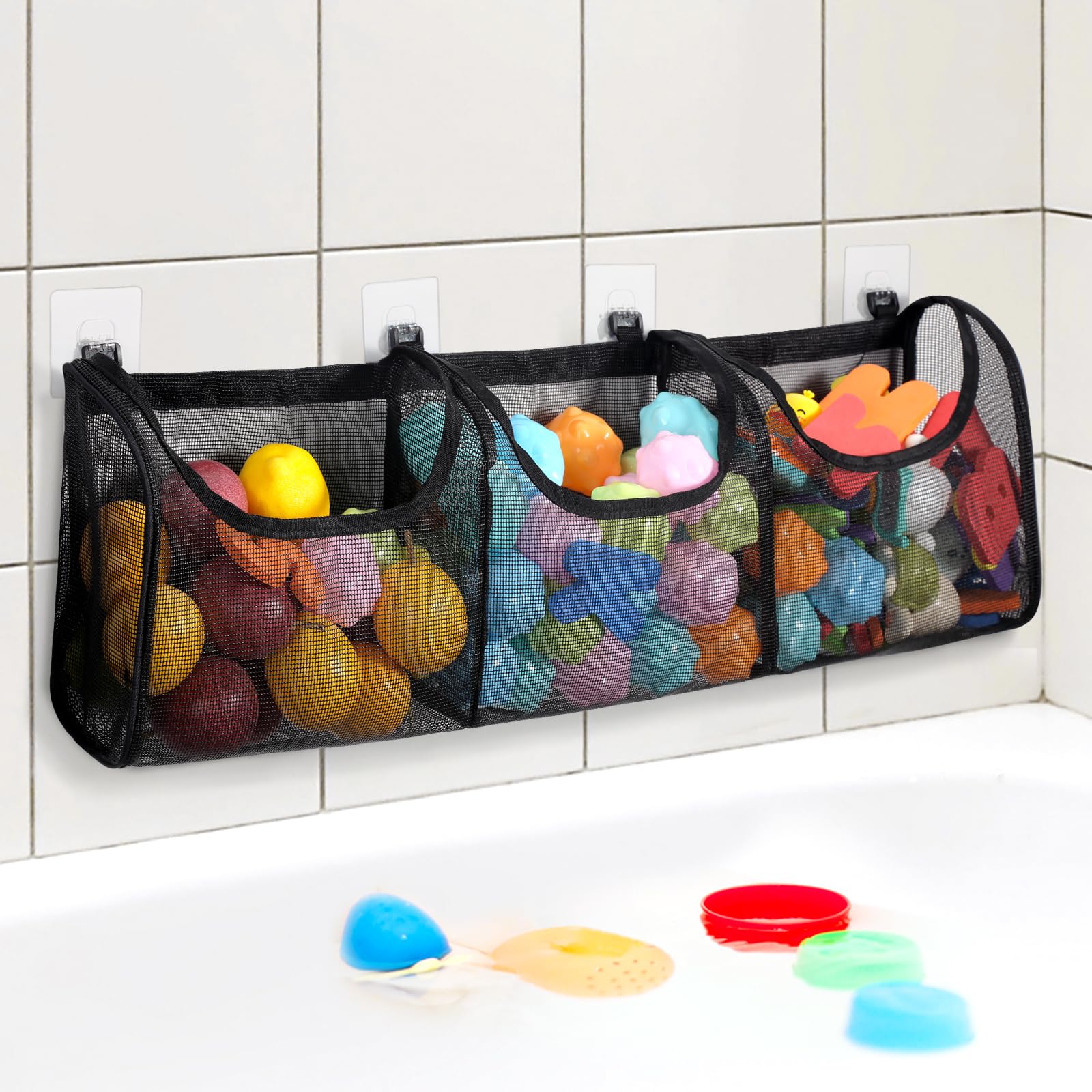 Goowin bath toy storage with three compartments keeps toys organized and accessible during bath time