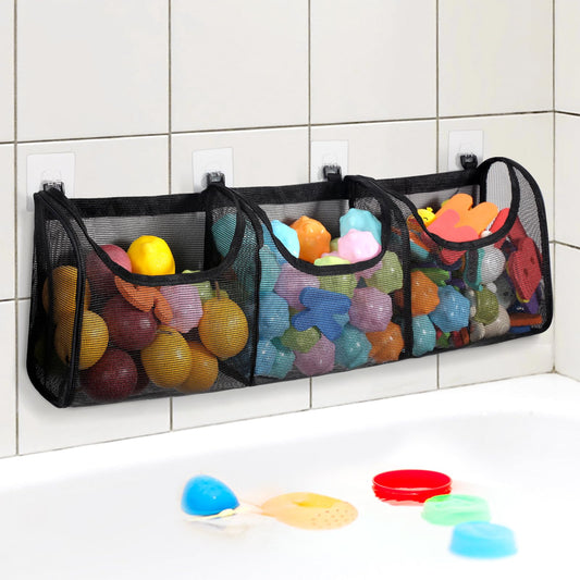 Goowin bath toy storage with three compartments keeps toys organized and accessible during bath time