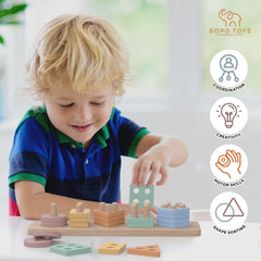 GOPO TOYS colorful wooden shapes on pegs for sorting