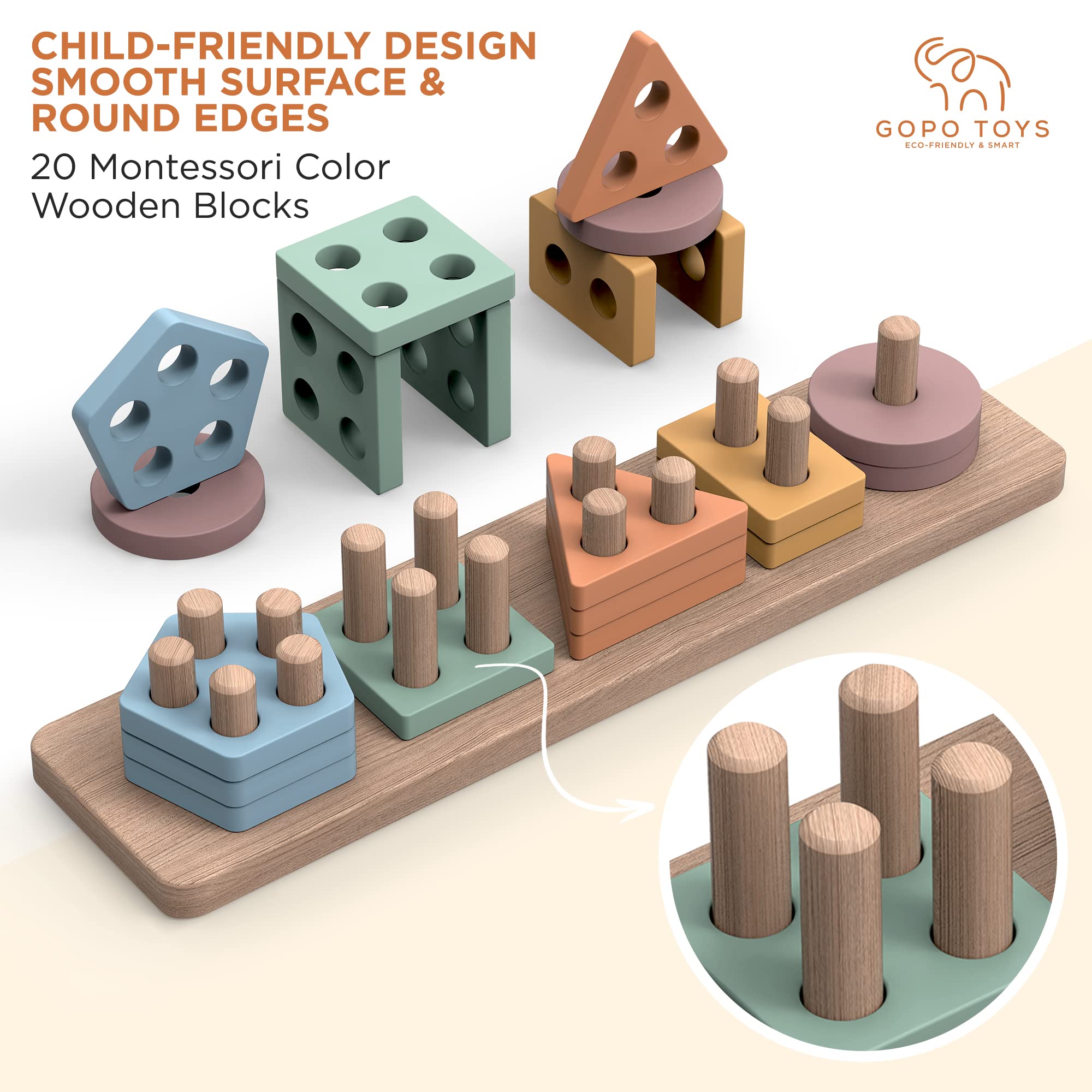 GOPO TOYS wooden stacking puzzle with colorful shapes
