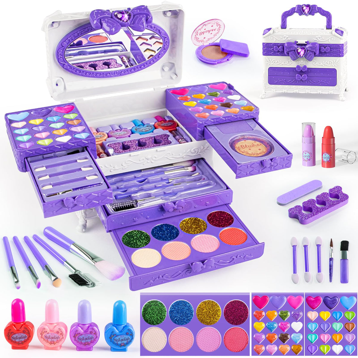 Gorispi kids makeup set 66pcs with mirror supports imaginative play and creative styling.