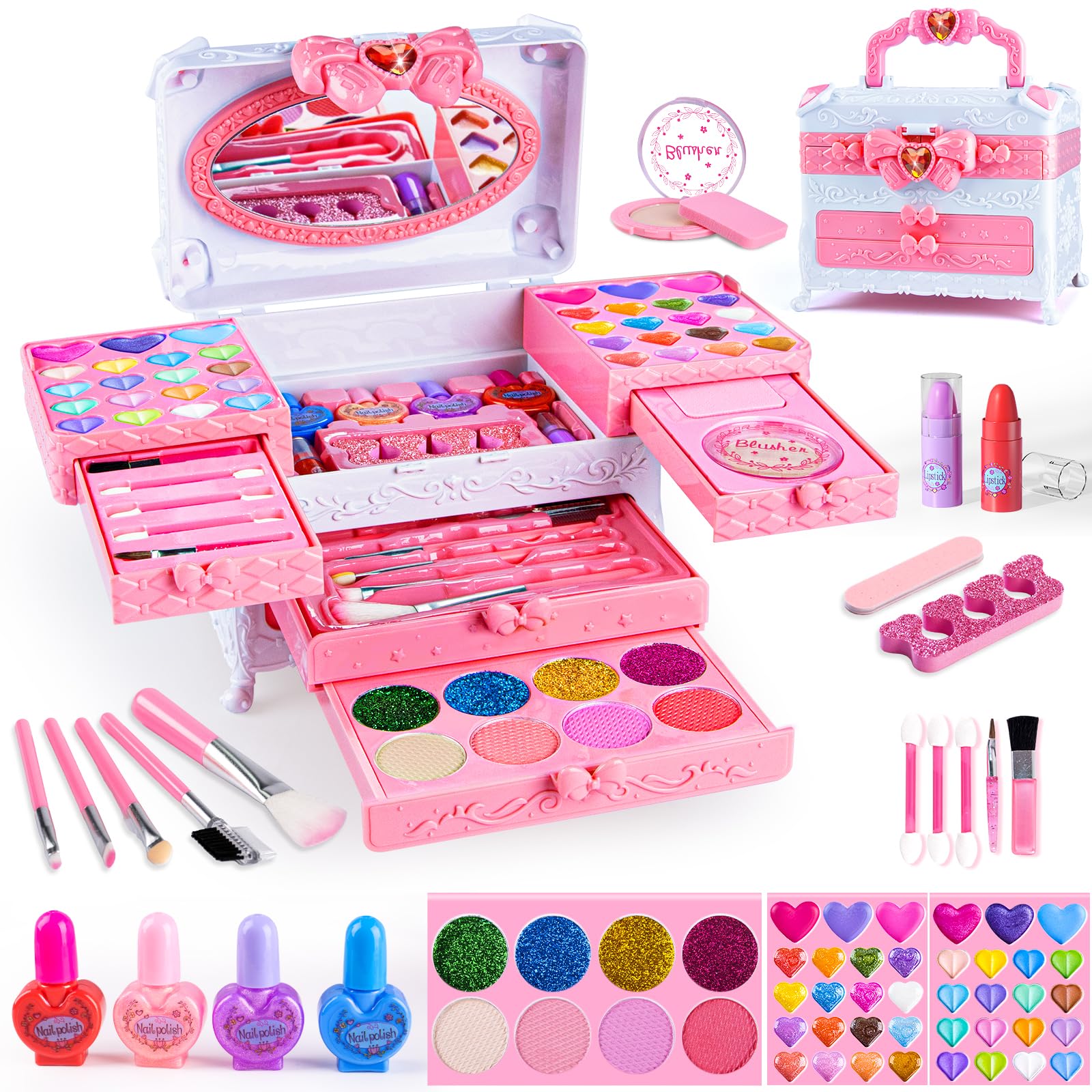 GORISPI kids makeup kit with mirror, ideal for pretend play and storytelling.