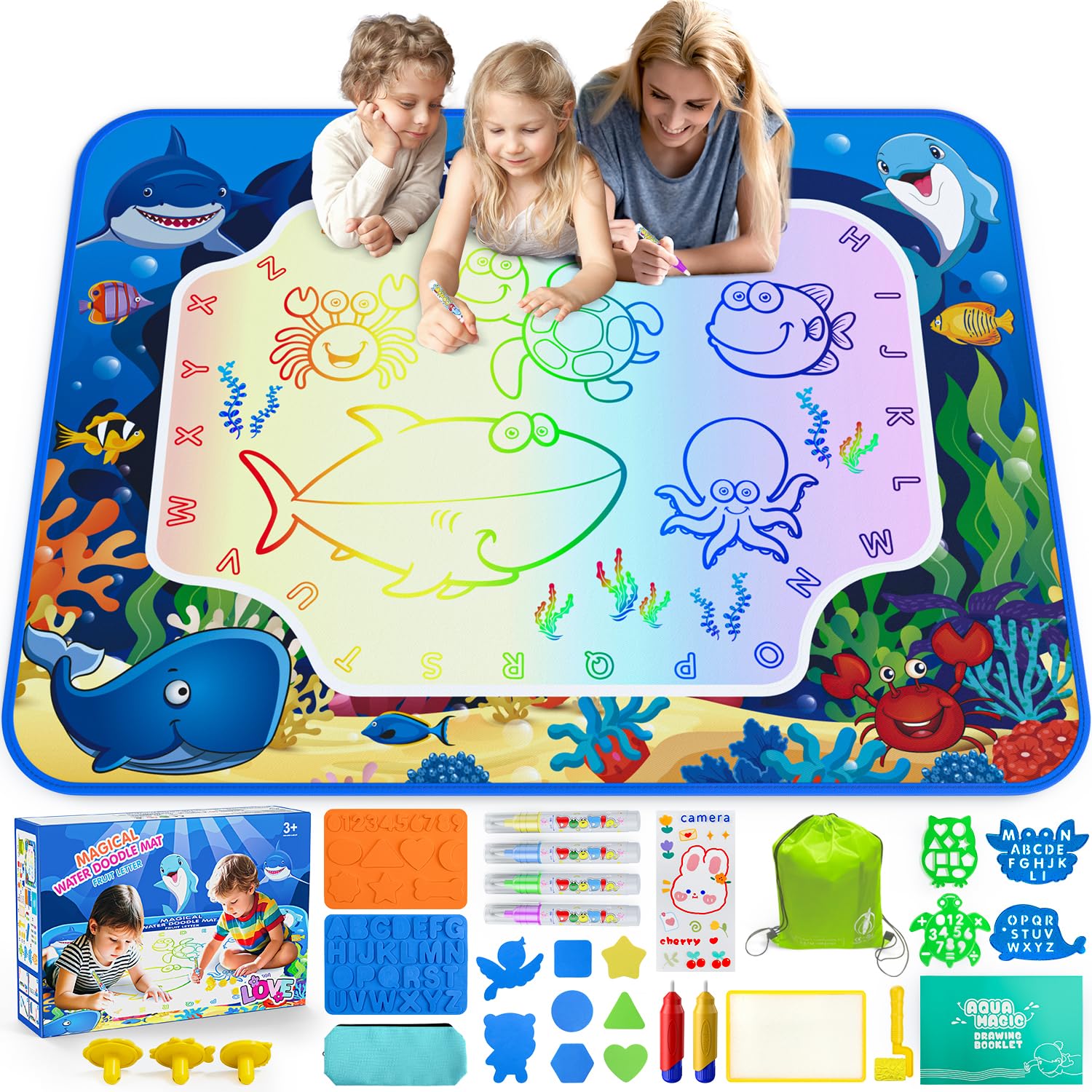 Gorispi Water Doodle Mat 32x40 inch—large drawing area for kids to create freely.