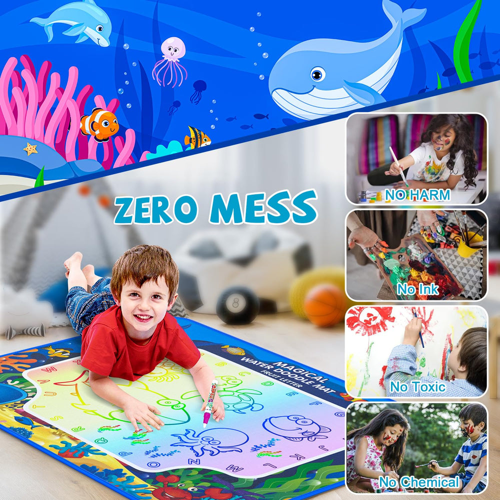 A child enjoying creative play on the Gorispi water doodle mat.
