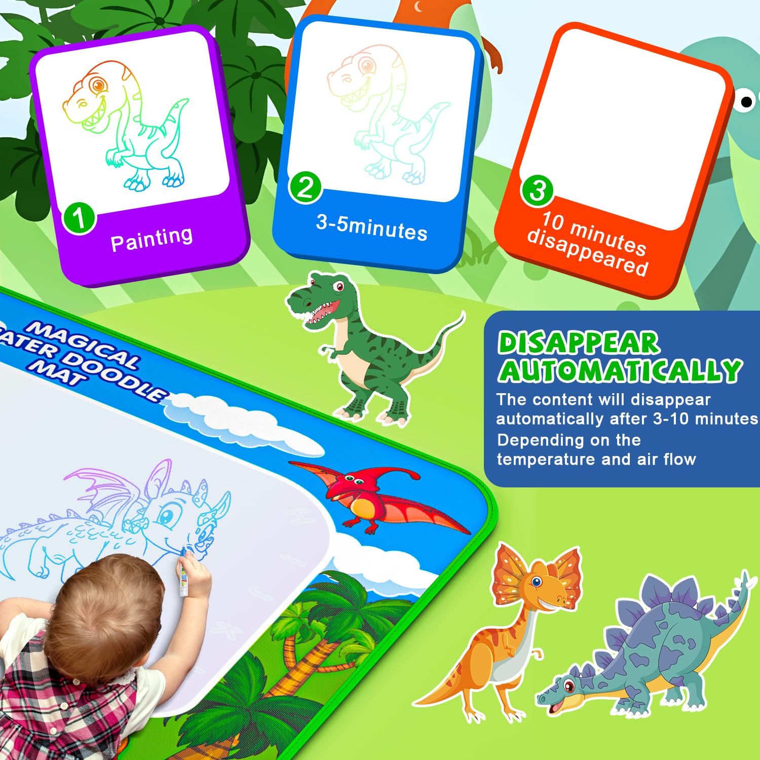 Gorispi Water Doodle Mat uses no ink or paint, keeping floors clean.