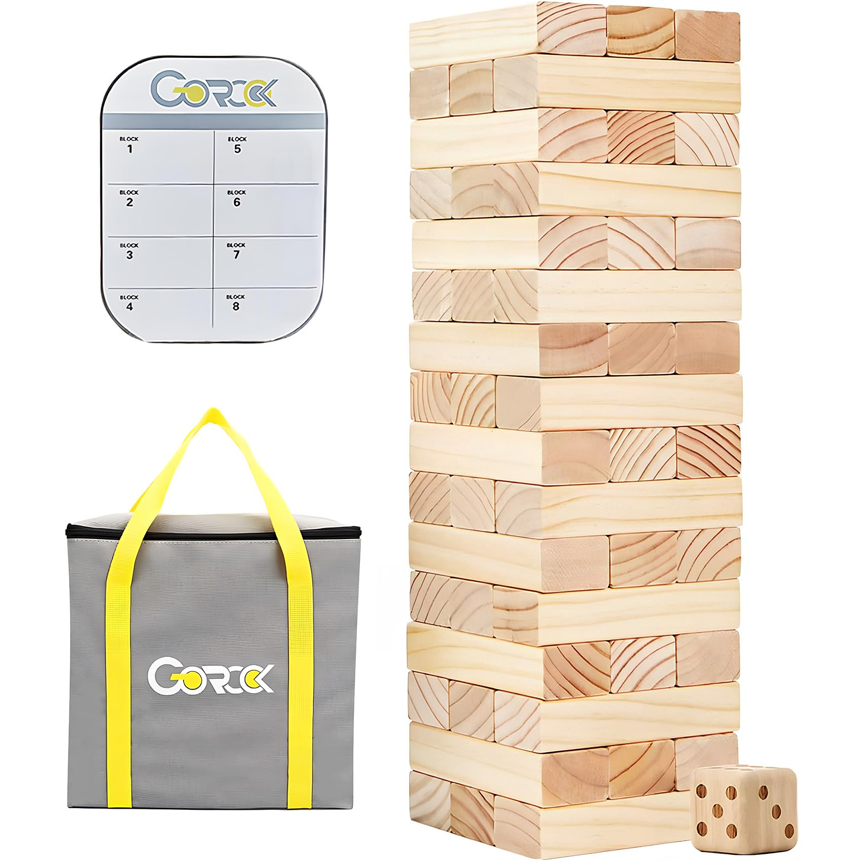 GOROCK Giant Tumbling Tower with 57 blocks assembled for a towering backyard challenge
