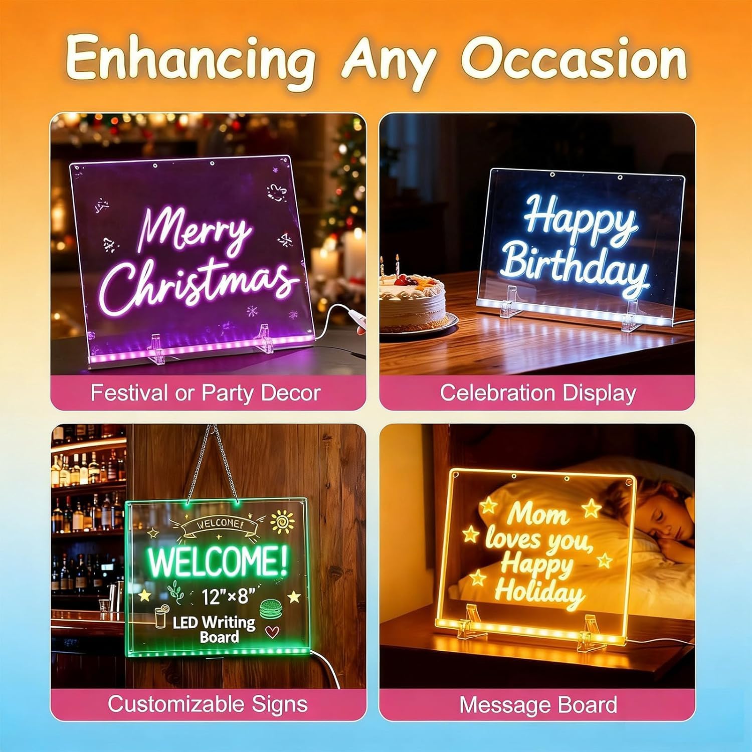 Gosarhey illuminated acrylic board shows a floating display with invisible brackets.