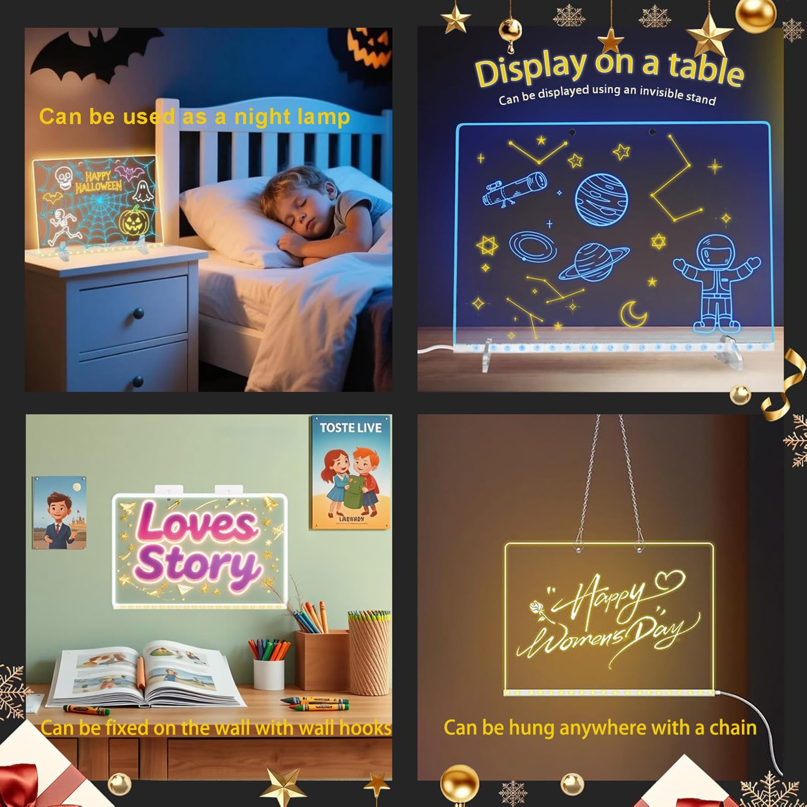 Gosarhey drawing board package includes stands, cloths, chain, and markers.