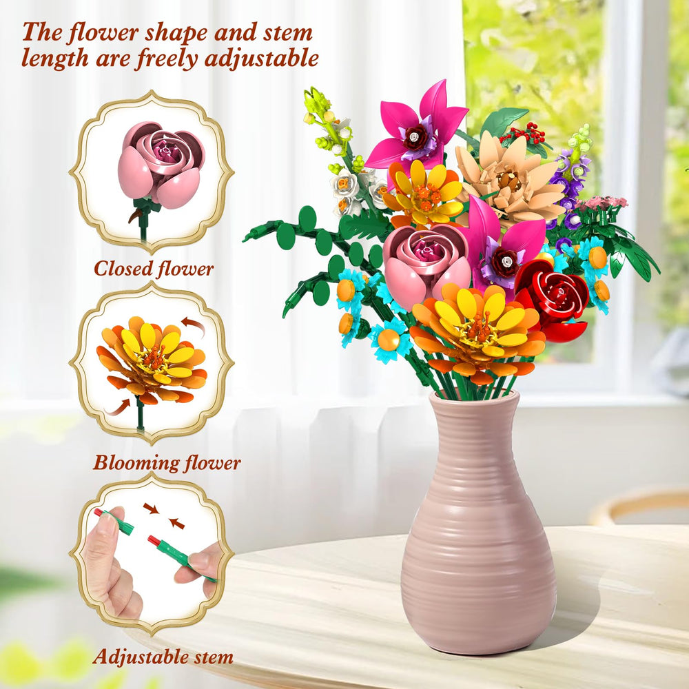 GoStock Flower Bouquet Building Set ready-to-display bouquet on a desk