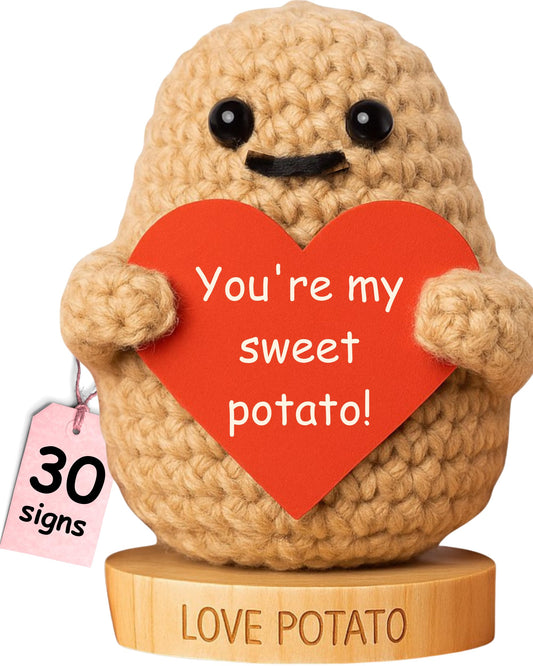 Got you a little something crochet potato on wooden base, a charming display gift.