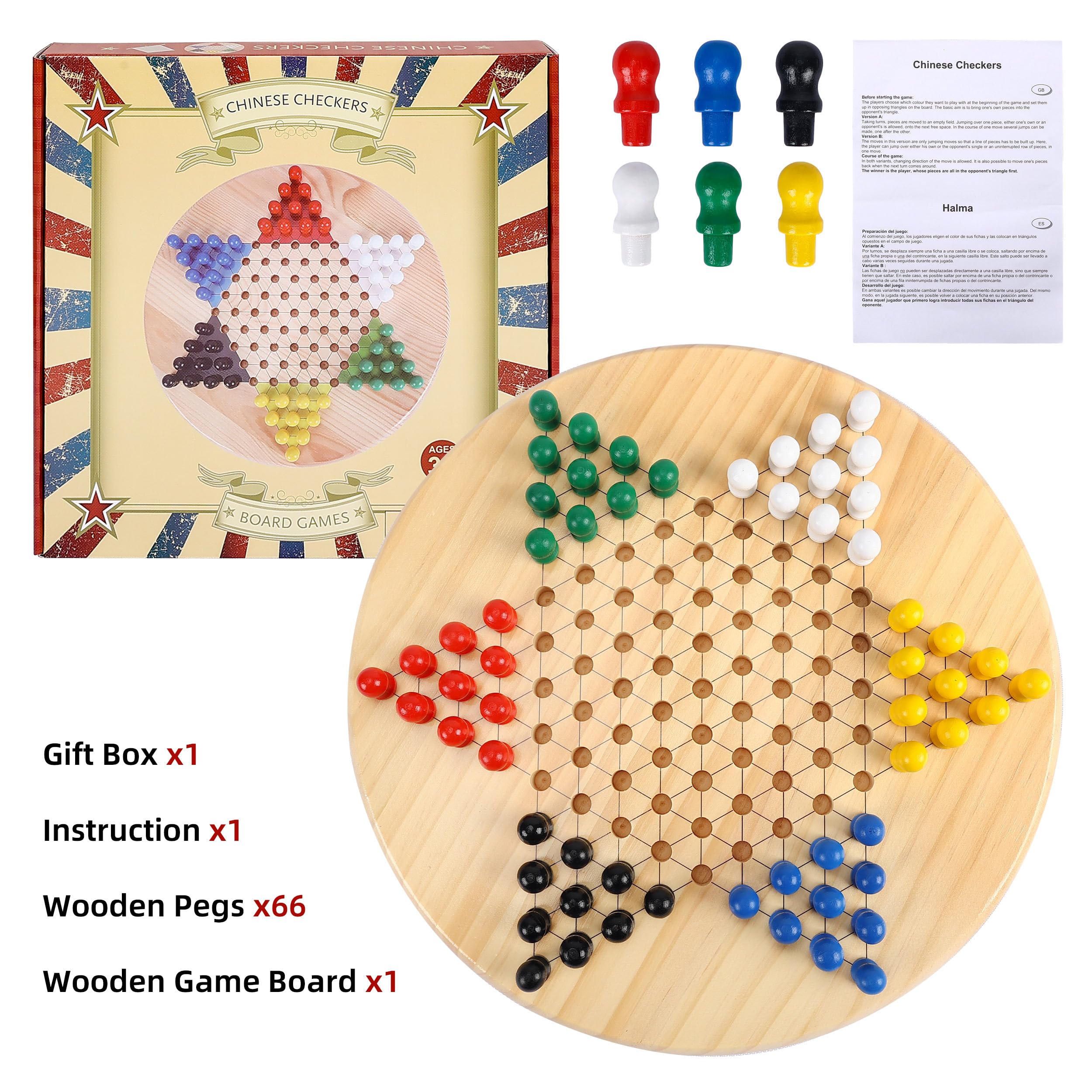 Gothink Chinese Checkers wooden pine construction with FSC-certified wood.