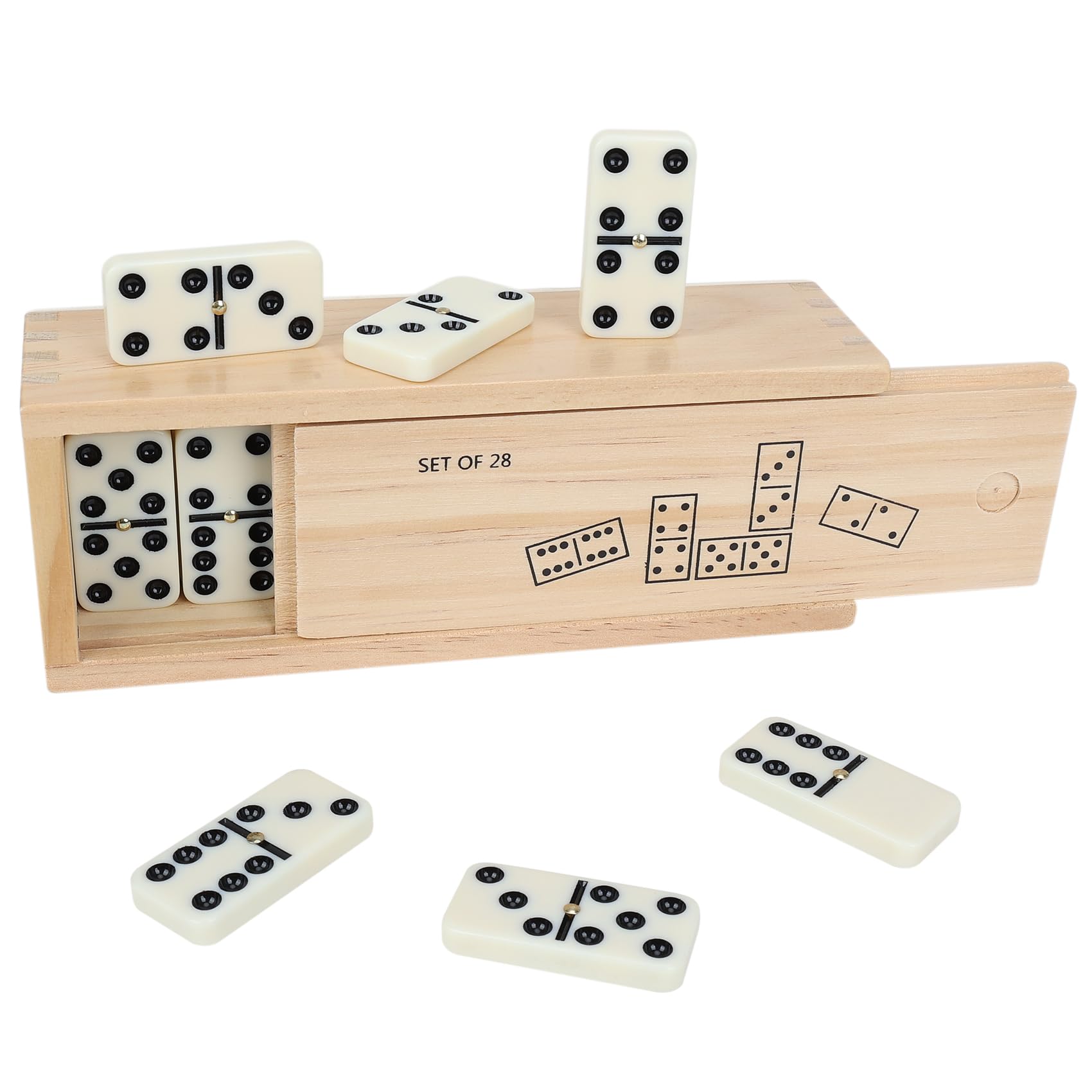GOTHINK dominoes opened in a leather box, ready for a family game night.