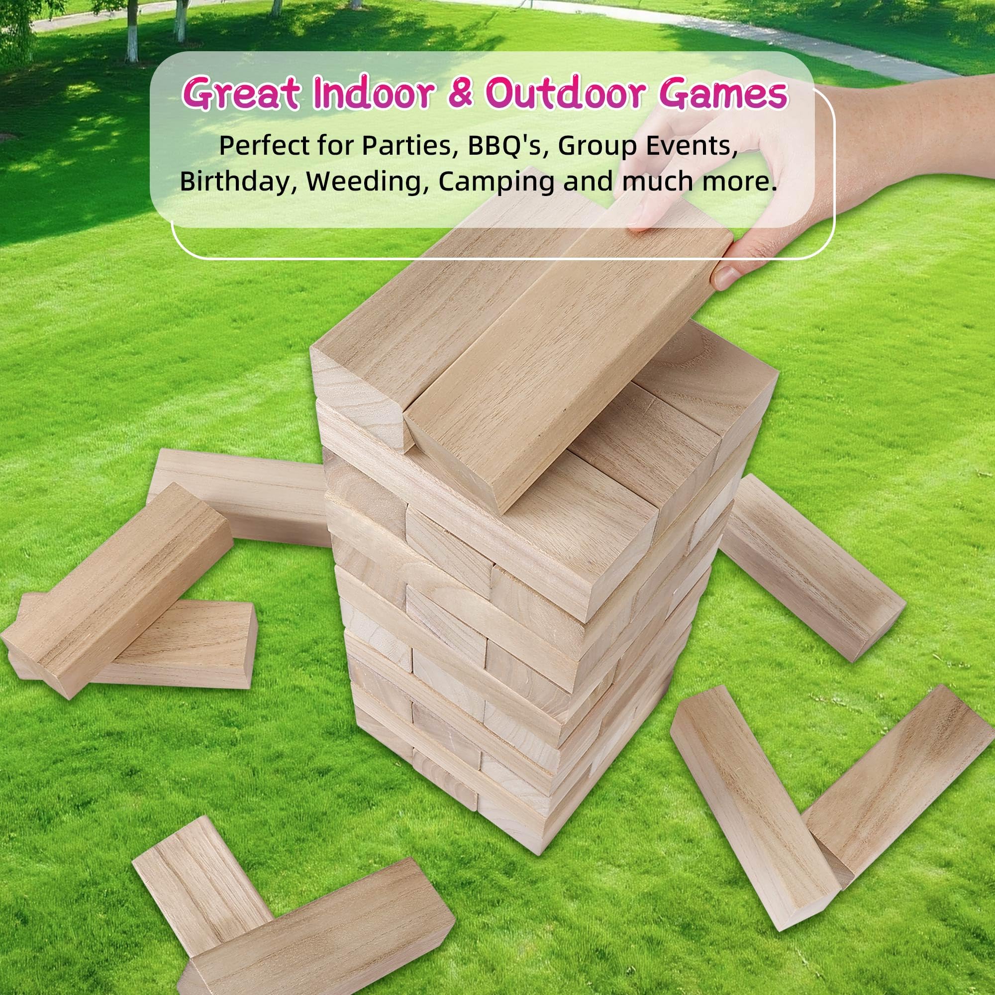 GOTHINK Giant Tumble Tower party setup: energizing group activity for events.