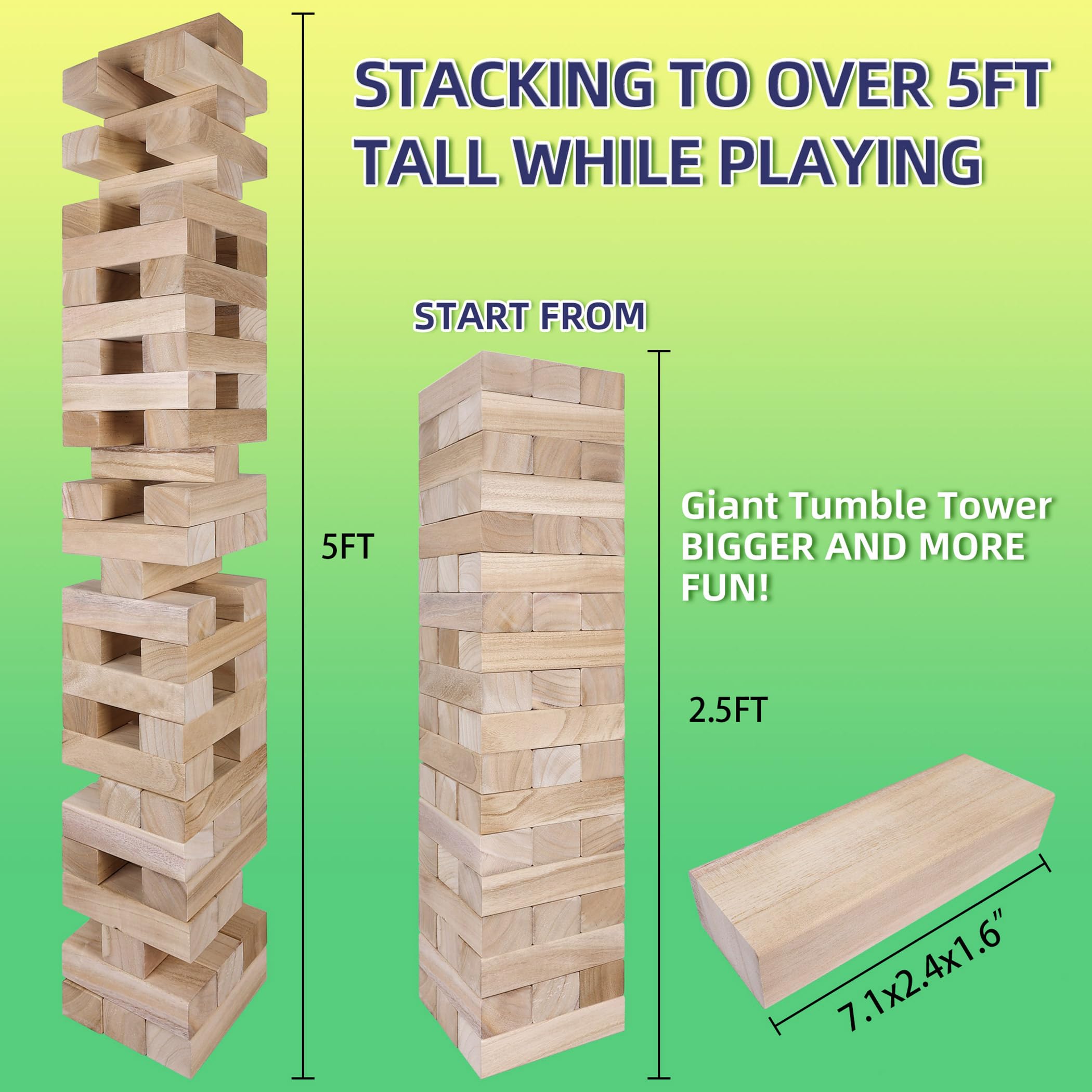 GOTHINK Giant Tumble Tower height: tall tower challenging yet safe for outdoor play.