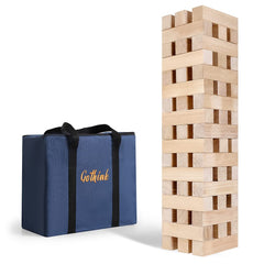 GOTHINK giant tumbling tower blocks set up outdoors for family play.