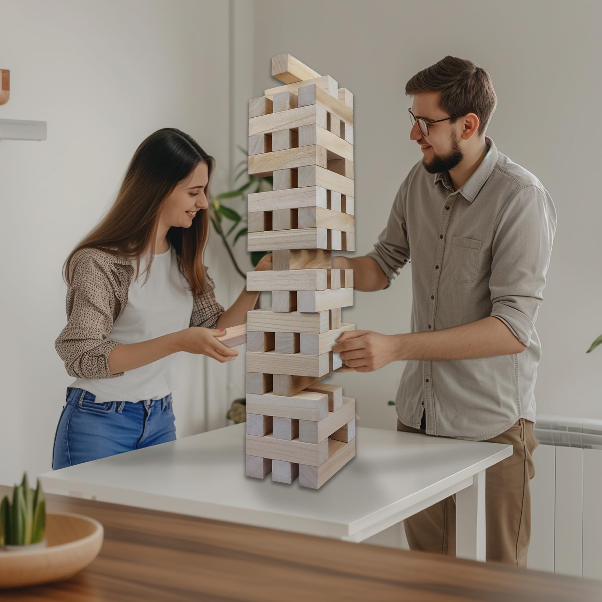 GOTHINK tower reaching five-point-five feet for a dramatic toppling.