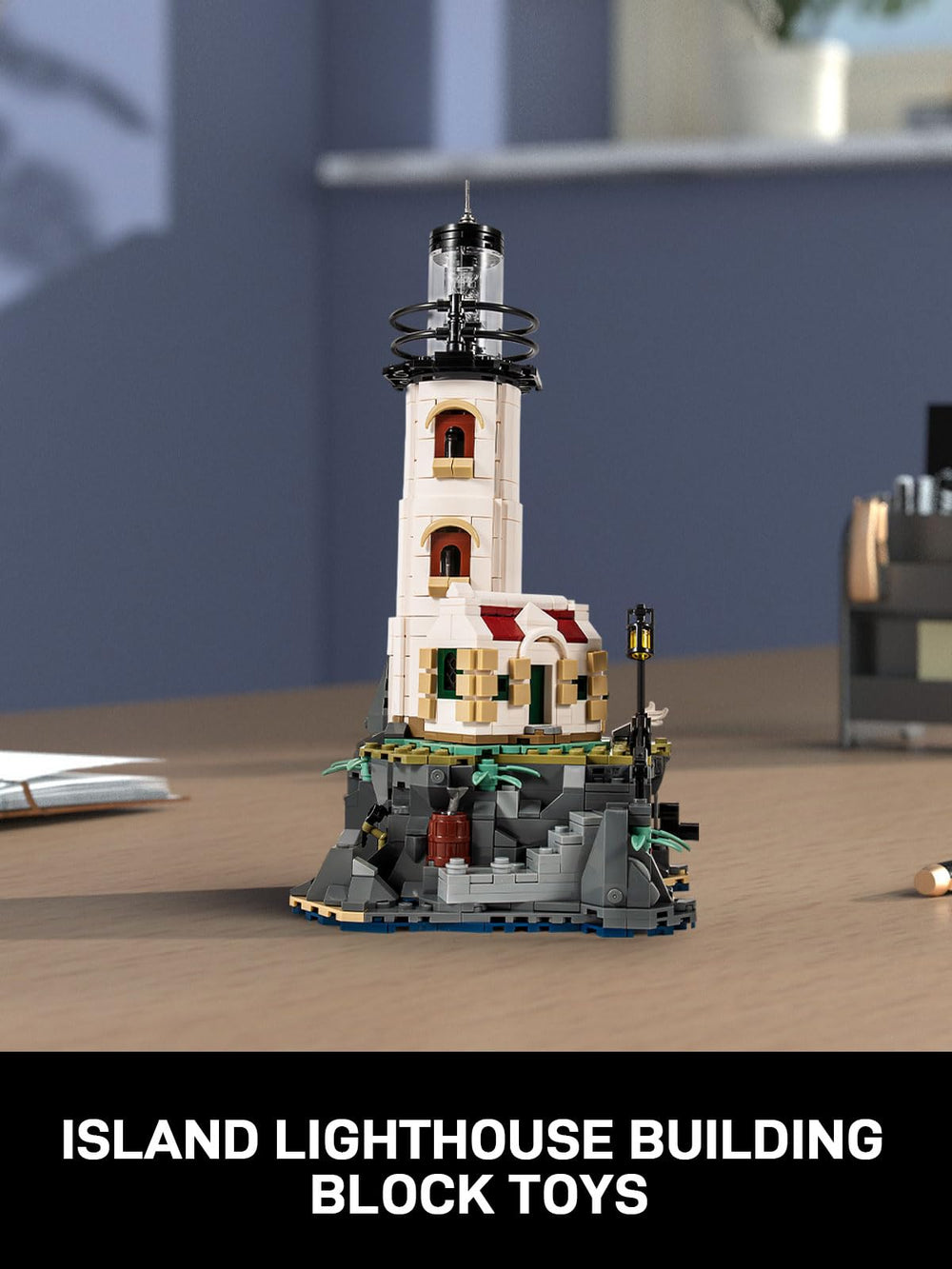 GOTIMON Lighthouse Keeper House detail highlights red roof and windows for authentic display.
