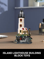 GOTIMON Lighthouse Keeper House detail highlights red roof and windows for authentic display.