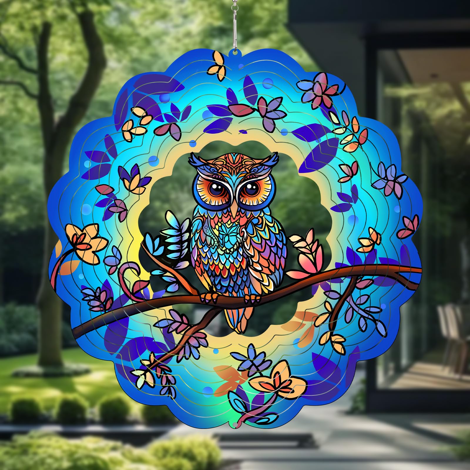 GOTOME Owl wind spinner garden decor with rustproof coating for all weather.
