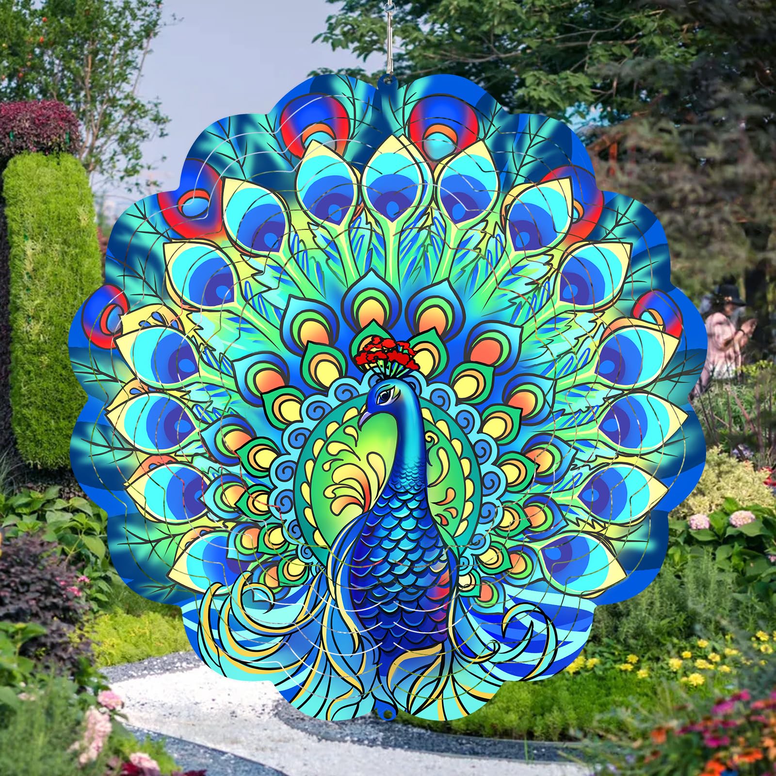 GOTOME peacock wind spinner 12-inch metal outdoor decor for yard charm and motion