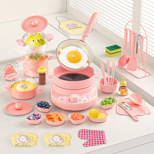 Gotoofun pink mini kitchen set shown for safe, imaginative play and complete kit access
