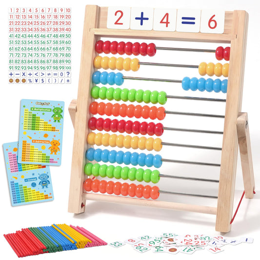 Gotoofun wooden abacus with colorful beads for tactile counting and early math practice.