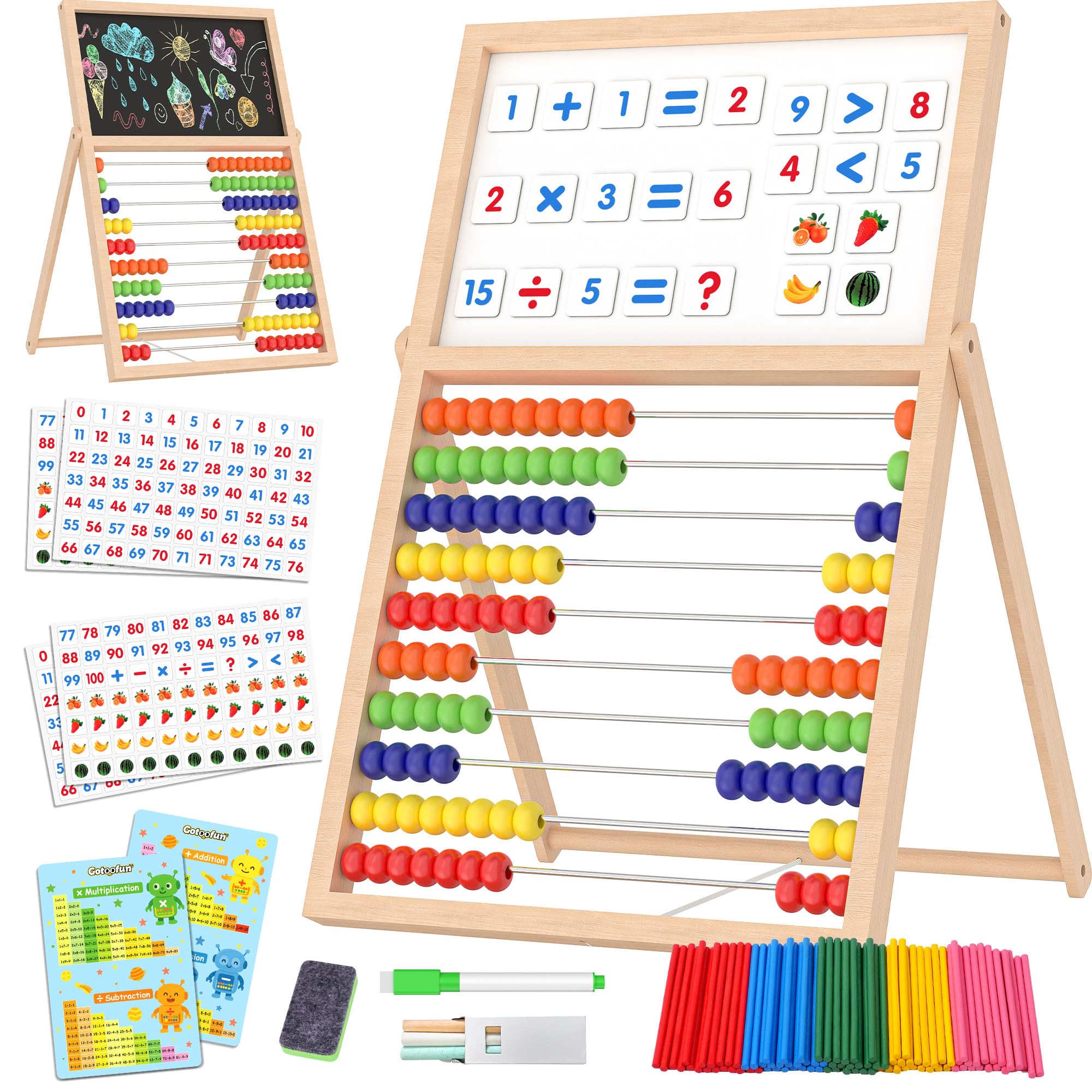 Gotoofun wooden abacus double sided board for hands on math play
