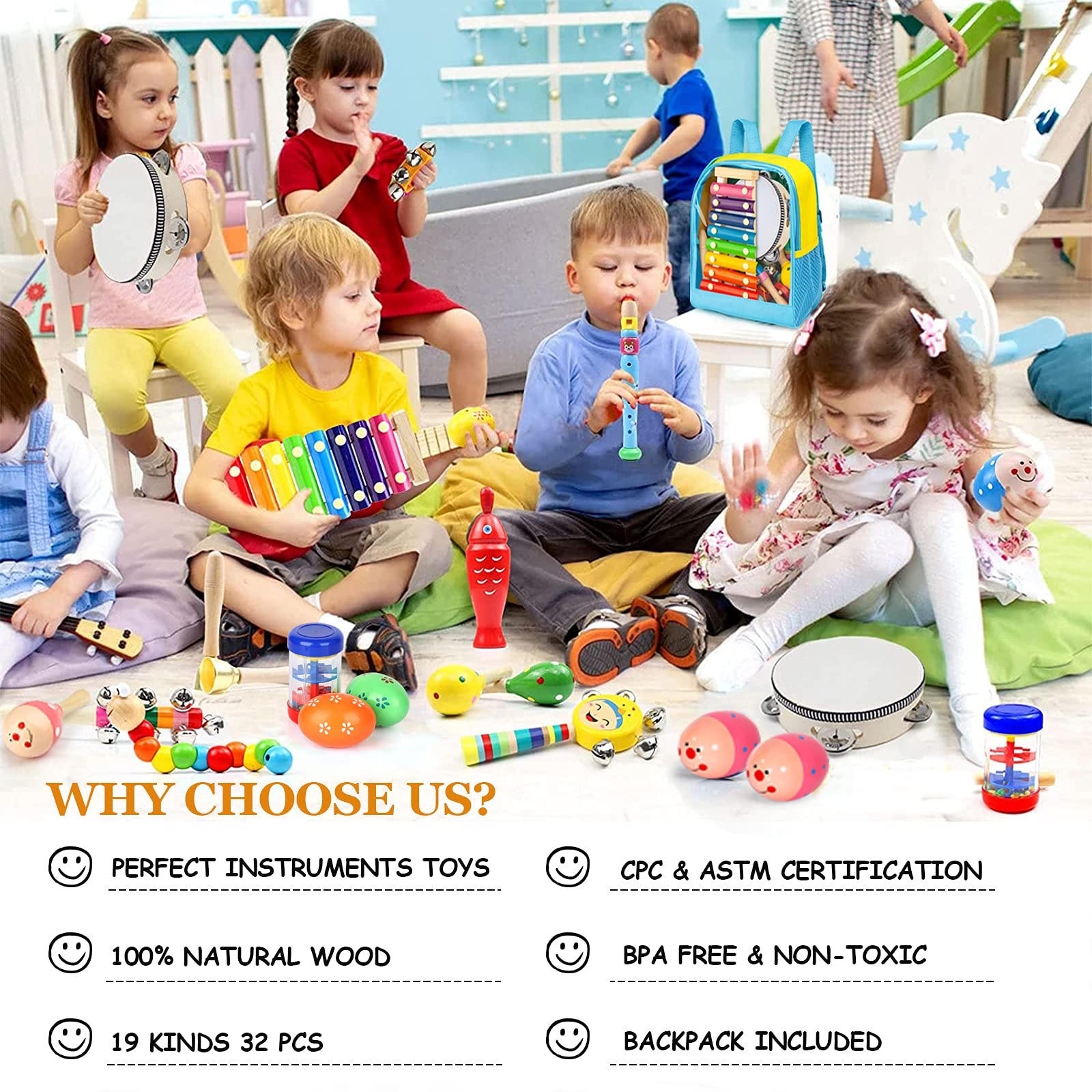 Gouezcc wooden 3-in-1 sounder being held for sensory play and beat keeping