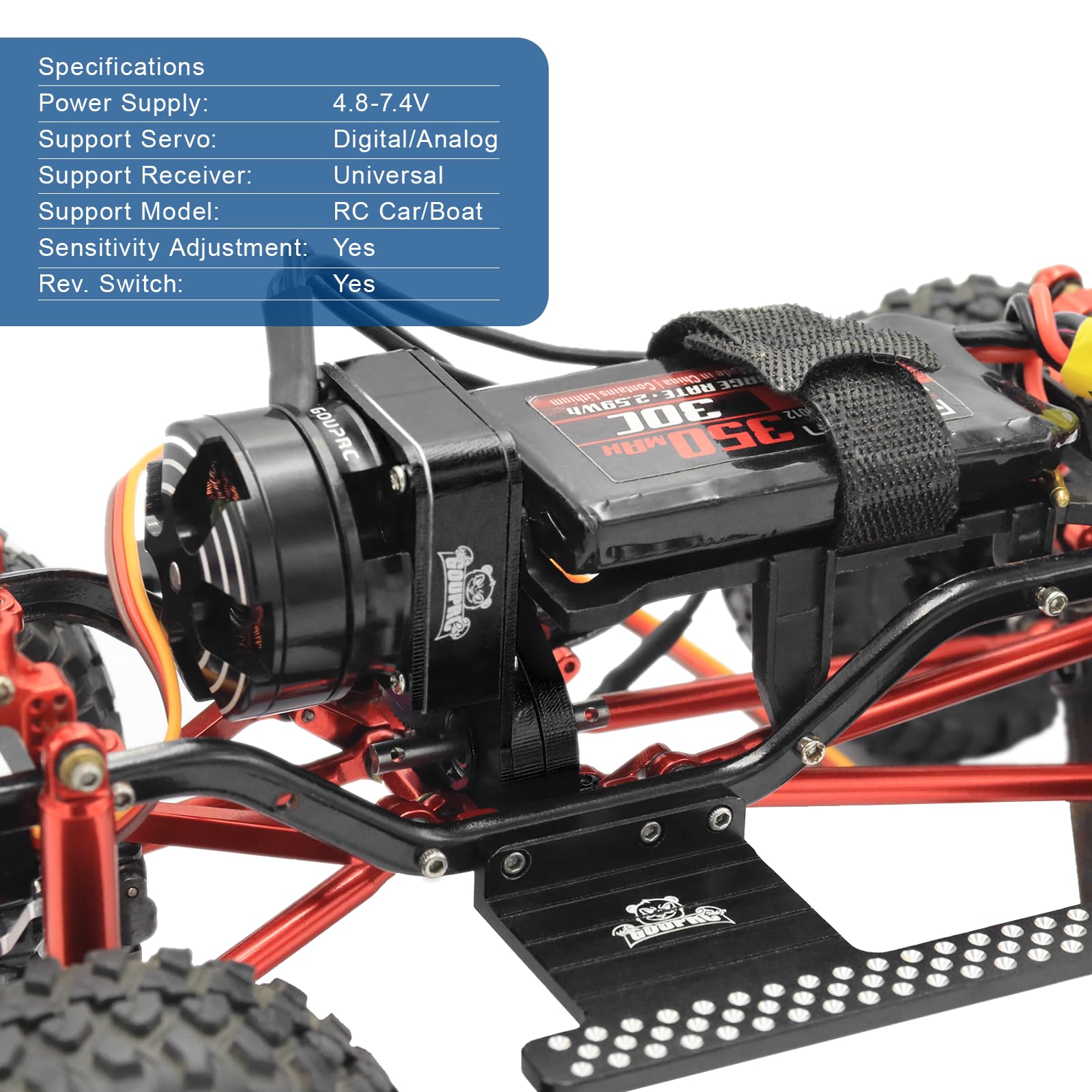 GOUP RC 30A ESC with aluminum housing for durable heat dissipation.