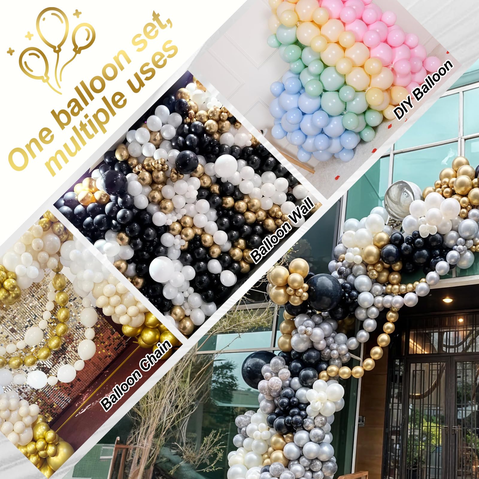 Govpy gold balloon wall arch setup adds shimmering centerpiece.