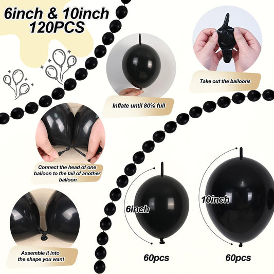 Govpy black linking balloons 6 inch set for compact filler