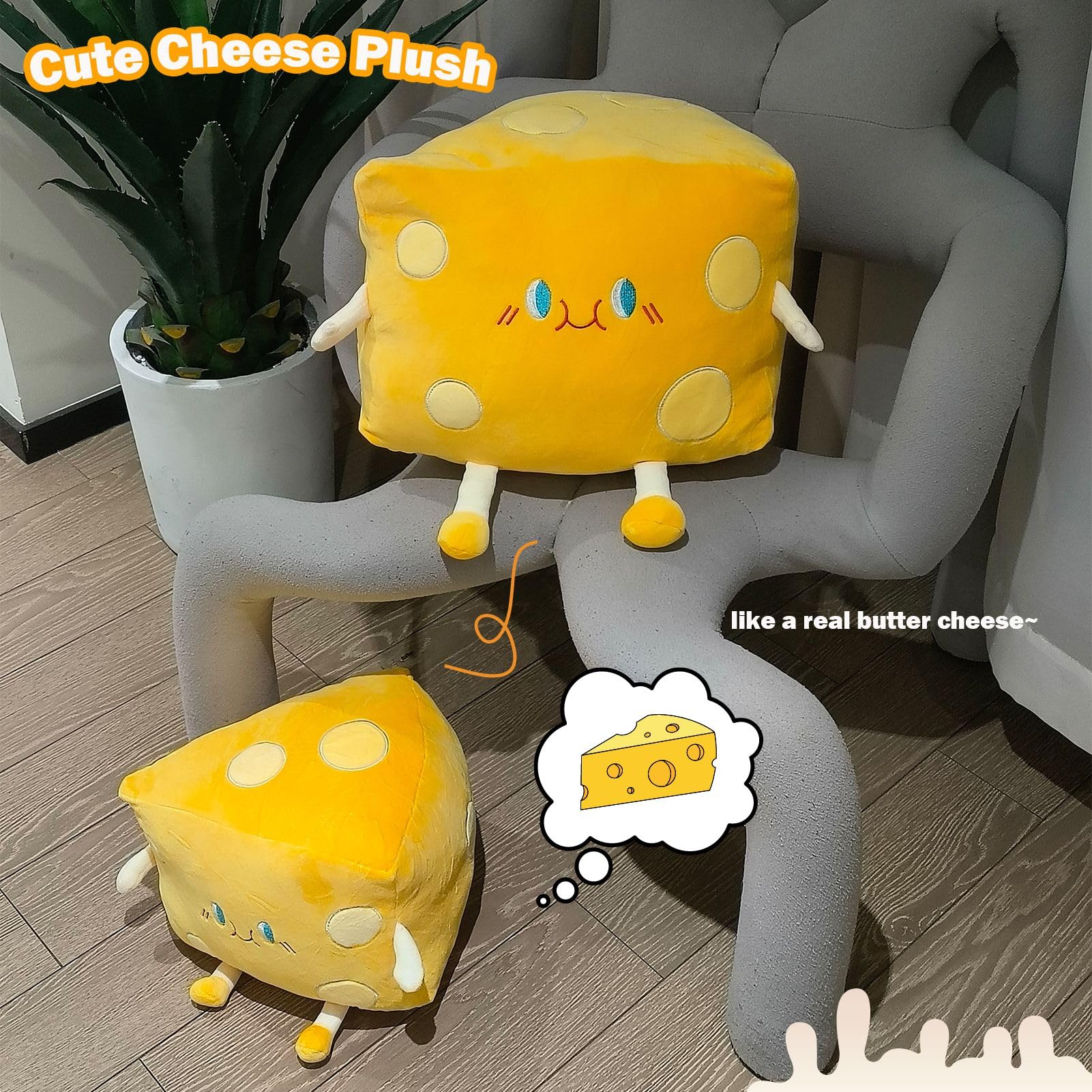 Goylmc cheese plush embroidery detail showing cute facial features.