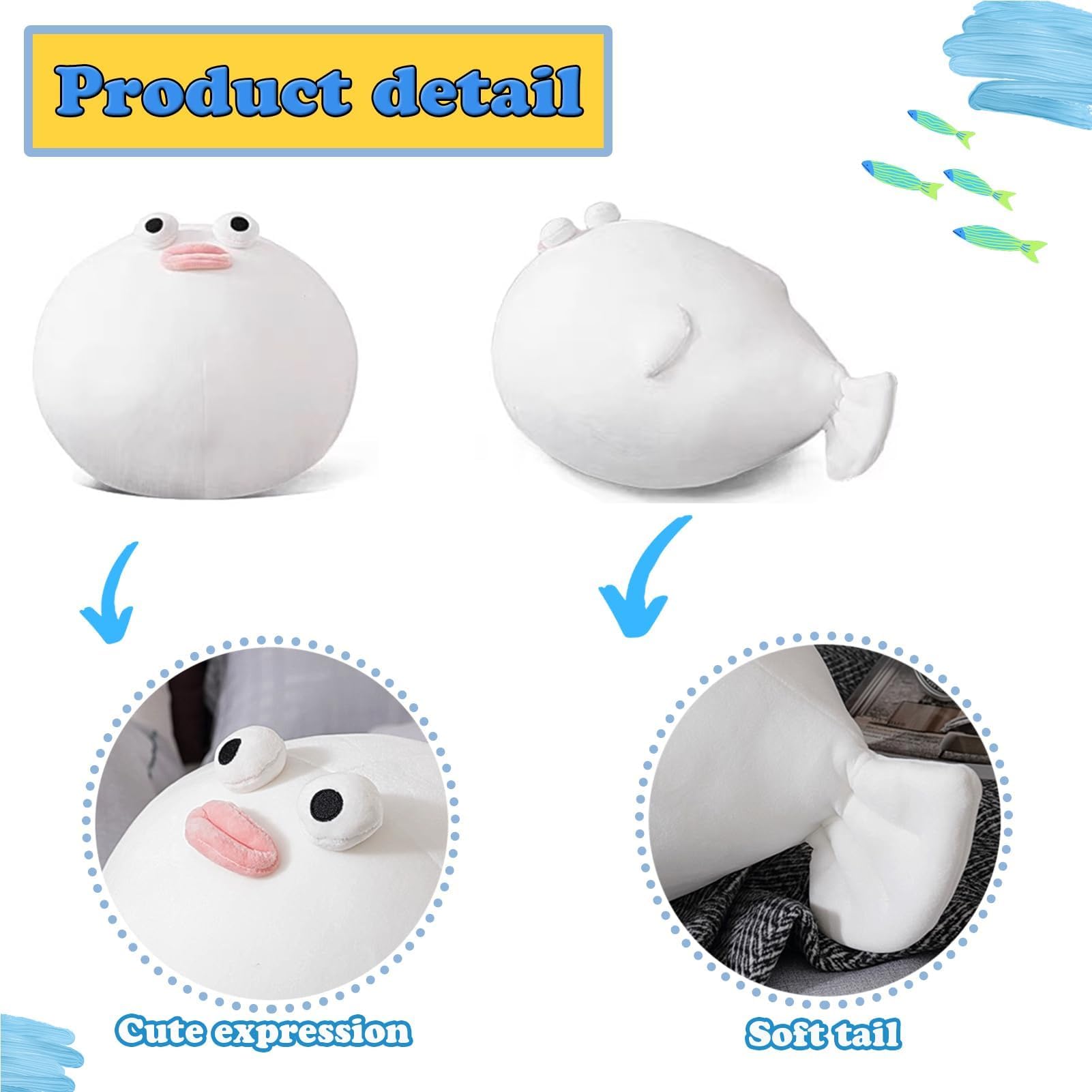 Goylmc puffer fish plush side view, ideal decor for a playful setting.