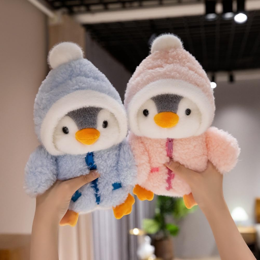 GPPYMX penguin plush blue hat adds playful charm to a desk or shelf decor.