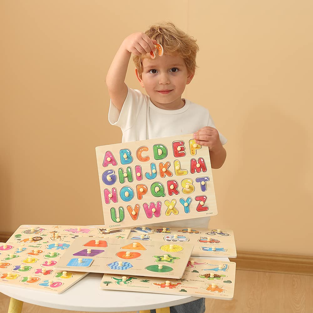 GR GRINNNIE number puzzle builds counting skills with colorful, easy-to-handle pegs.