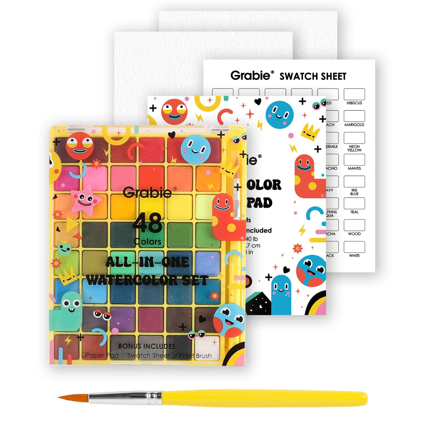 Grabie Mini Watercolor Set with 48 colors for vibrant, blendable washes in artworks