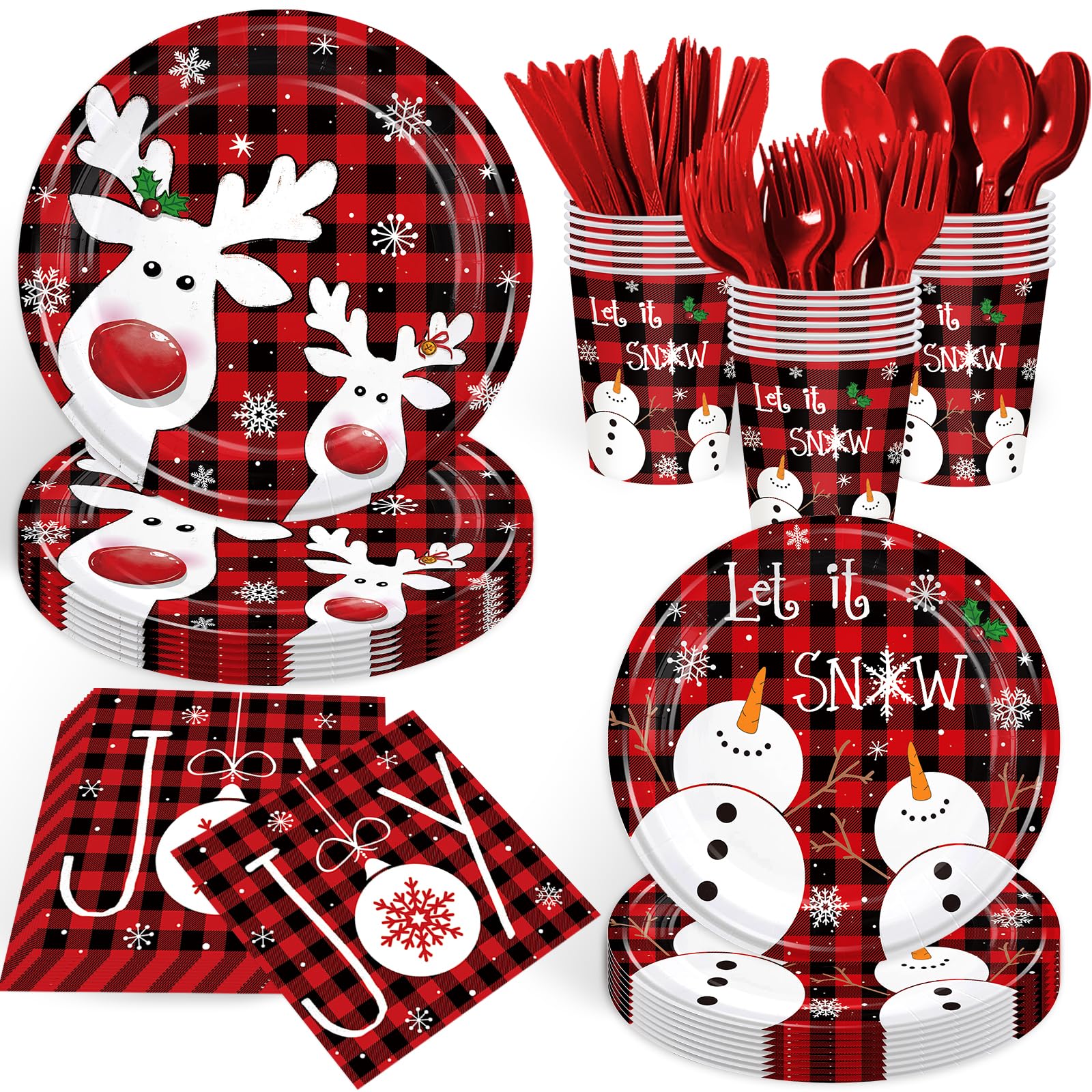 GrabnGoParty Christmas 9-inch plates showcase reindeer design for festive, quick setup.