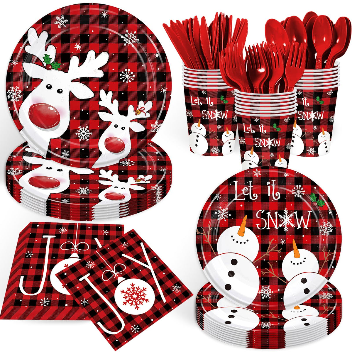 GrabnGoParty Christmas 9-inch plates showcase reindeer design for festive, quick setup.