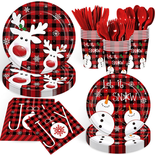 GrabnGoParty Christmas 9-inch plates showcase reindeer design for festive, quick setup.