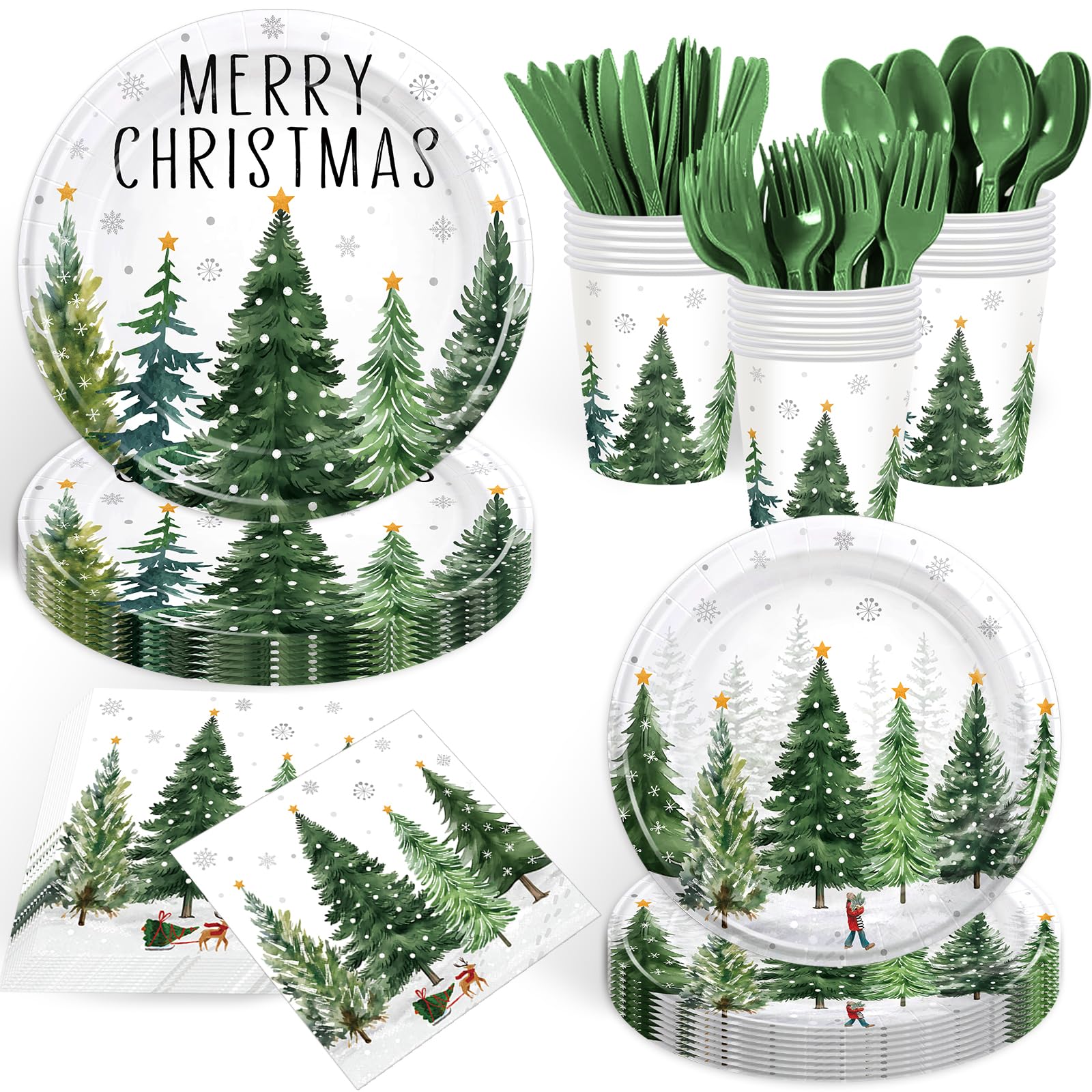 GrabnGoParty Christmas trees 9-inch plates for sturdy festive dining