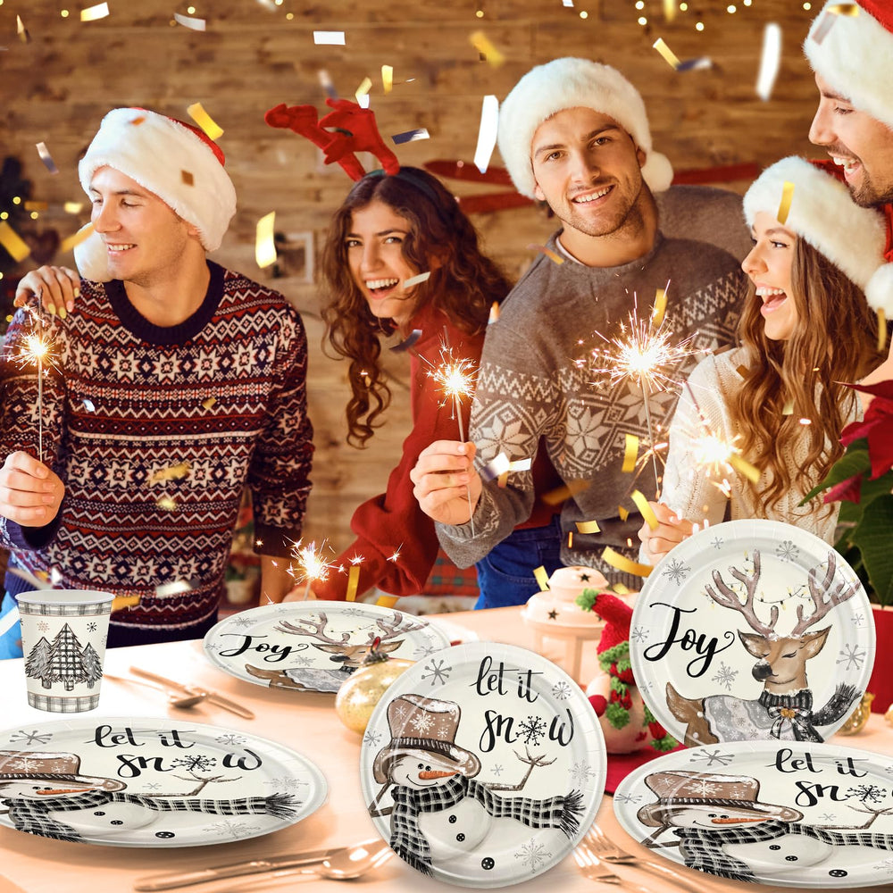 GrabnGoParty table setup with Let It Snow design