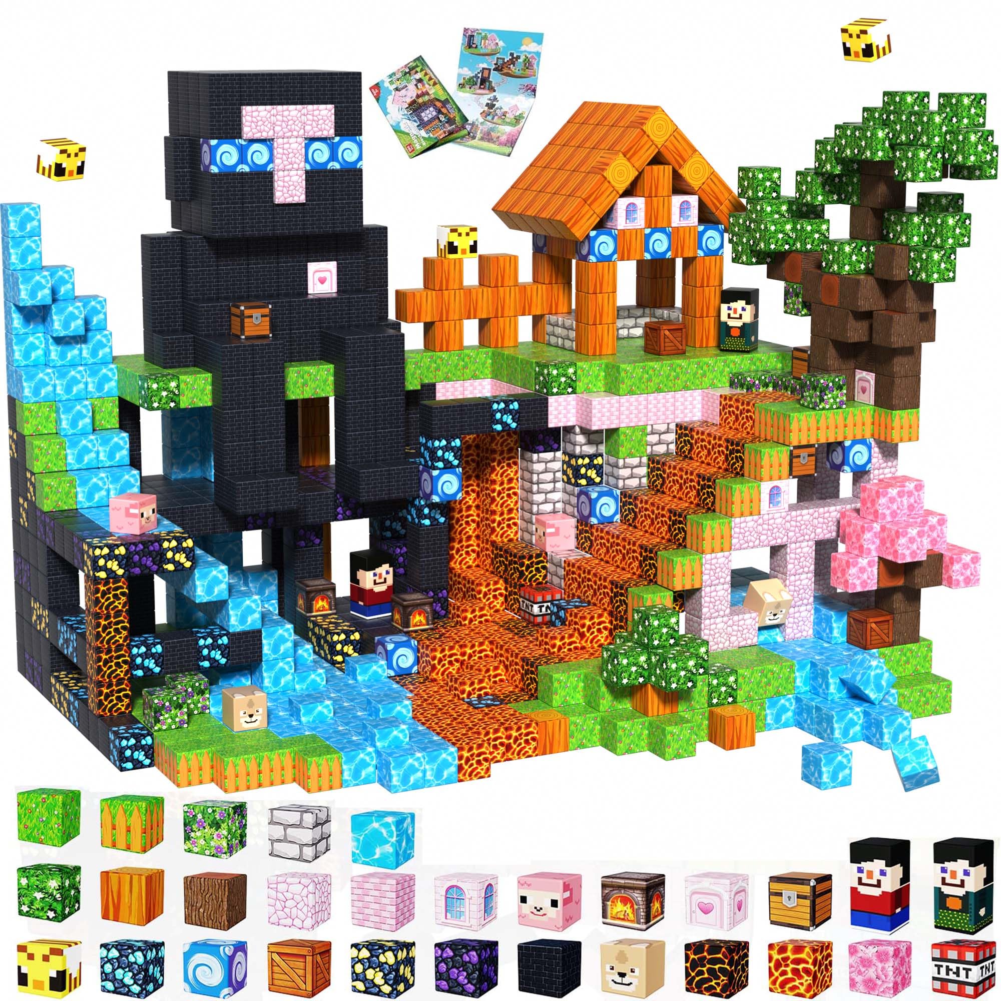 GraceDuck magnetic blocks forming a dark adventure forest castle for creative storytelling.