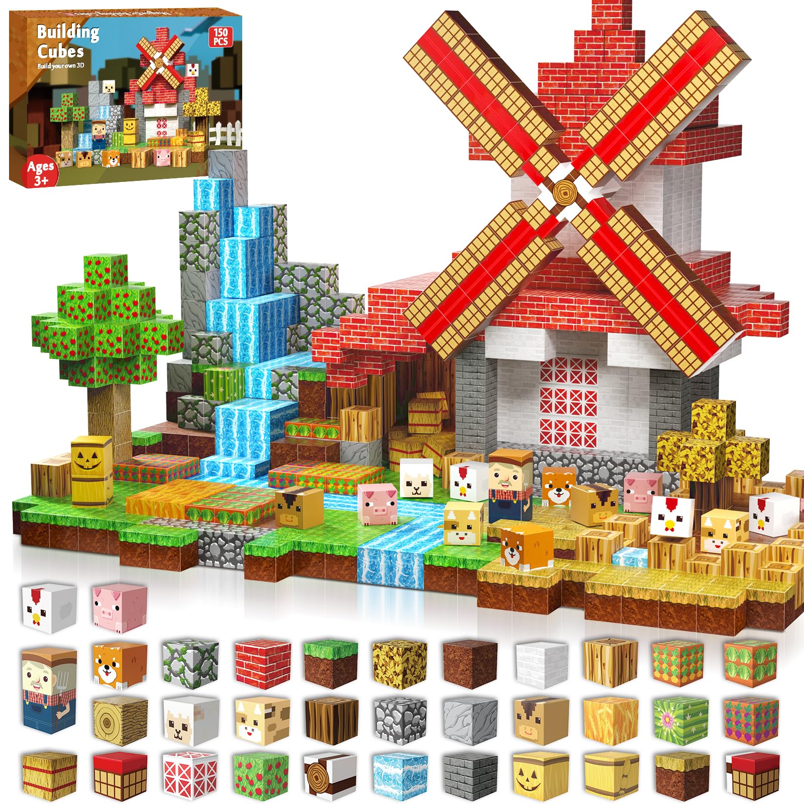 GraceDuck magnetic blocks set of 150 cubes for open-ended STEM play.