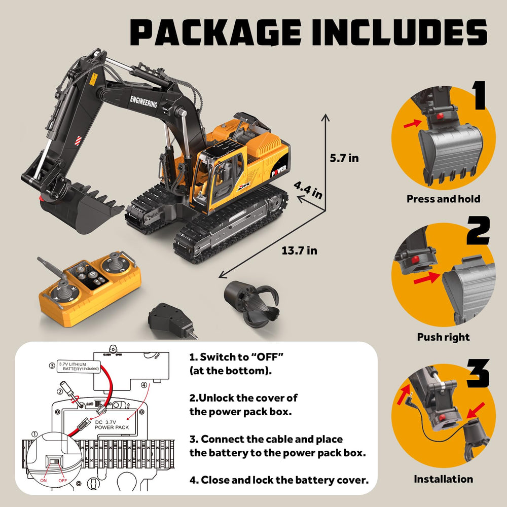 GraceDuck RC excavator cockpit with figure for immersive play.